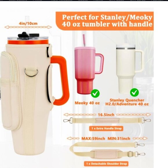 Tumbler Carrier with Multiple Pockets ( Cream ) - Picture 3 of 4